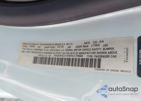 2005 Volkswagen New Beetle Gls from USA, damaged, VIN 3VWCM31Y35M317988